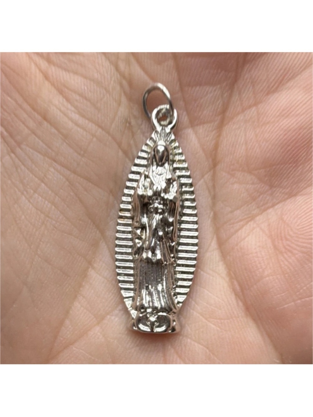 Virgin Mary Our Lady of Guadalupe Silver Tone Christian Pendant Charm